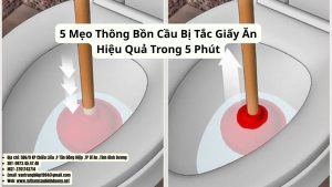 mẹo thông bồn cầu bị tắc giấy ăn